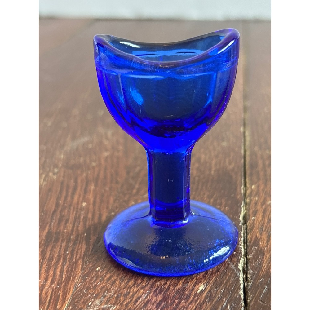 Vintage Cobalt Blue Glass Eye Wash Cup Pedestal Apothecary Medical Glass